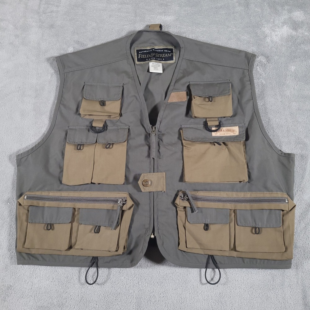 Field & Stream Vest Mens XL Gray Fishing Multi Pocket Utility Boeing Gorpcore